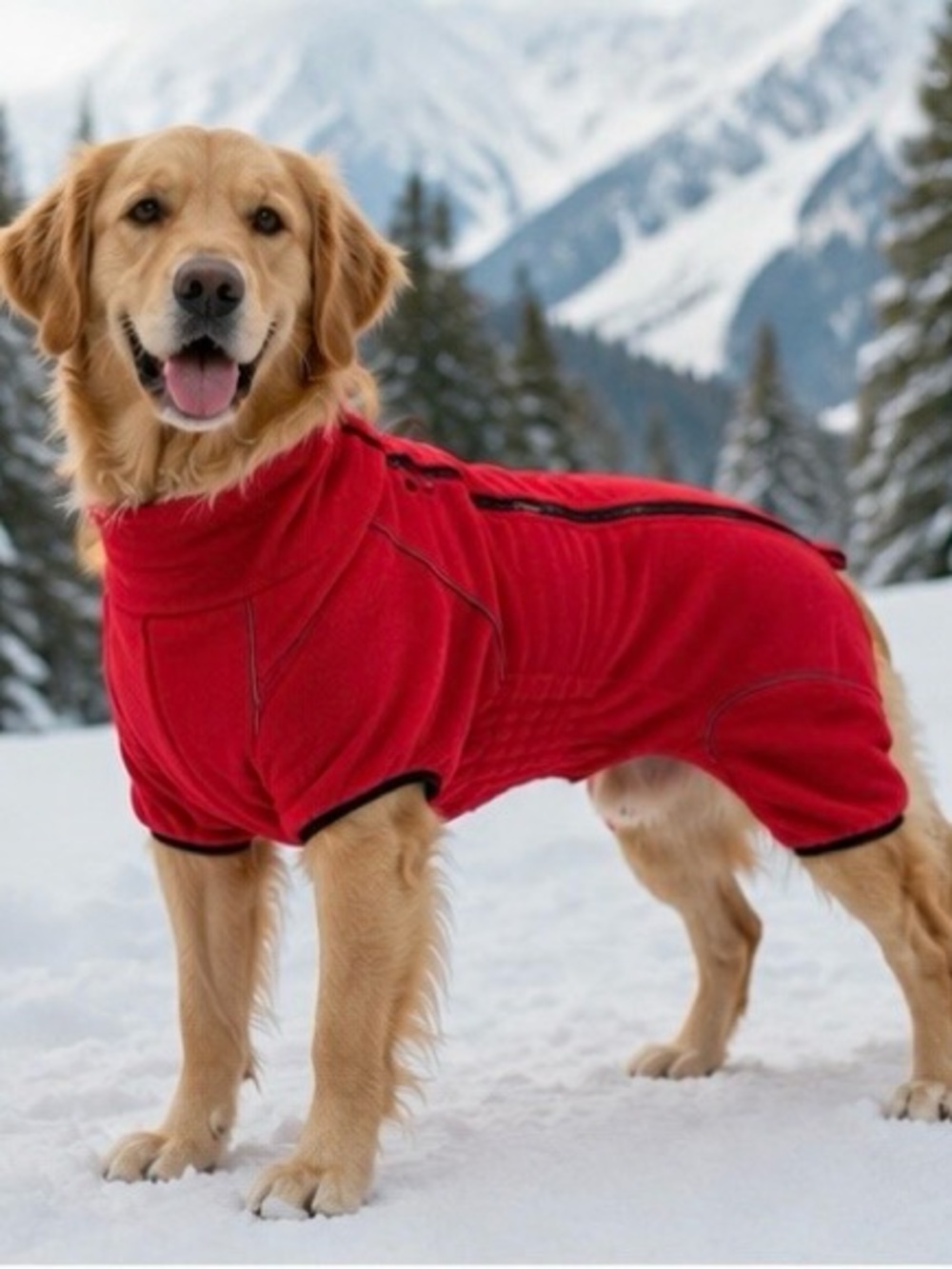 Mintachi Red Fleece Dog Jumpsuit | L | Cozy Winter Pet Jacket with Full Zip